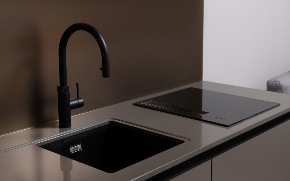Close up of the Franke sink and Bora hob in one of the apartments